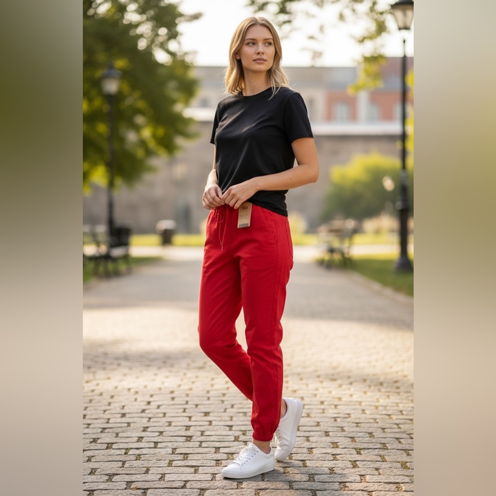 NWT LEVI’S Red Cotton Red Drawstring Jogger Pant Medium
